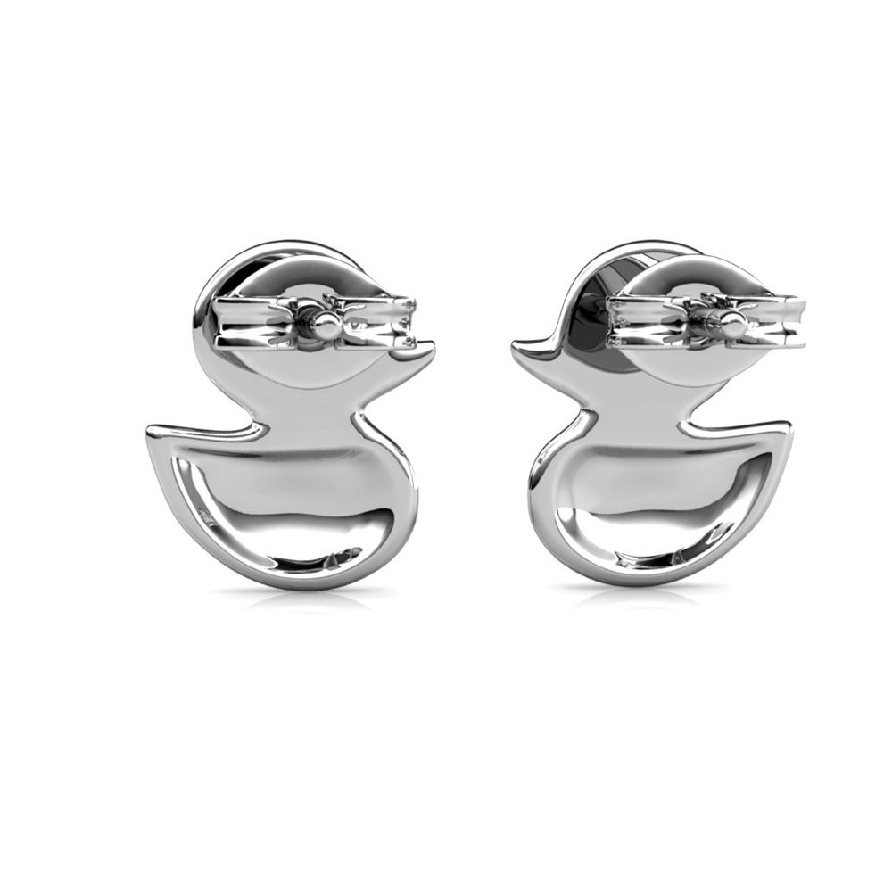 Cute Silver Duck Earrings With Rose Gold Wing And Swarovski Crystal - Picture 6 of 10